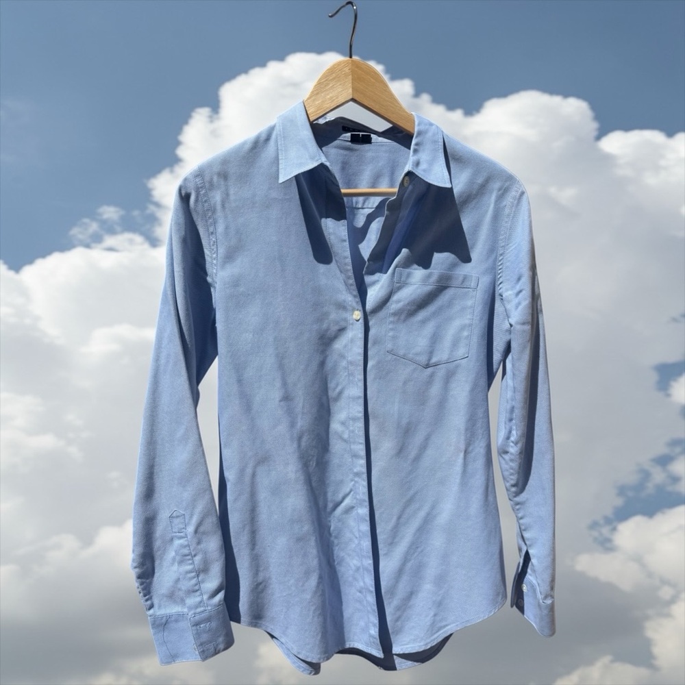 Theory Button Down Shirt Cotton Blue Tailored Long Sleeve lady M Classic Preppy